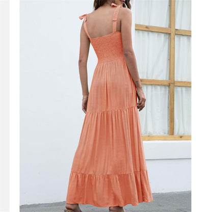 Sleeveless Sling Large Swing Maxi Dress in Black Green Orange
