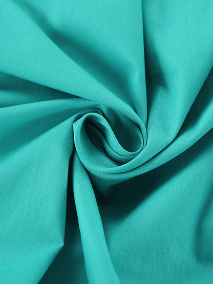 Loose Short Sleeves Drawstring Pleated Solid Color Split-Joint Tied Waist V-Neck Midi Dresses Shirt Dress