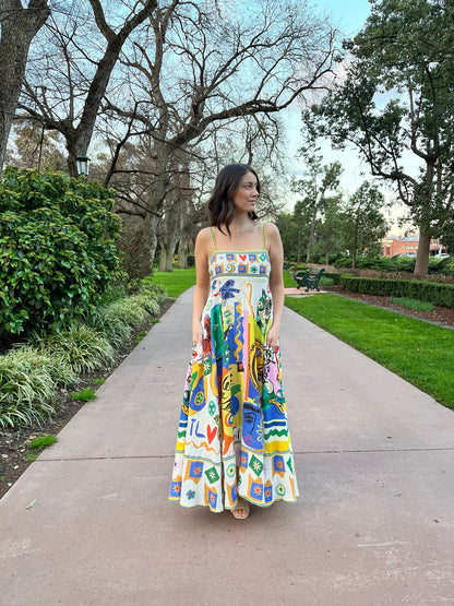 Sundress Graffiti Print Midi Dress Ivory
