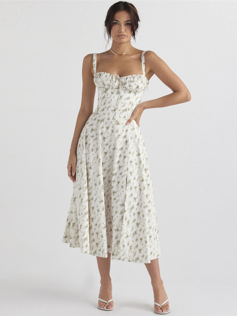 Floral Dress Midi Dress Dresses Floral Print High-slit Straps Neck Sleeveless Bohemian Summer