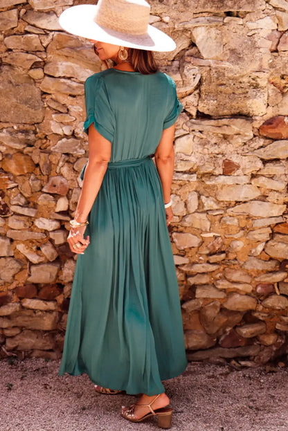 elegant blackish green v neck maxi dress