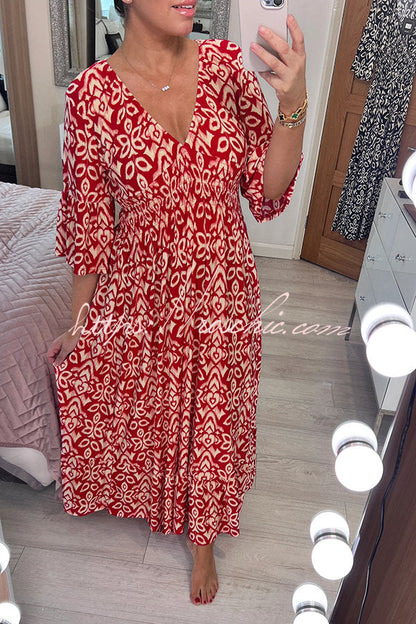 Fairytale Song Bohemian Print Stretch Frill Sleeve Loose Maxi Dress