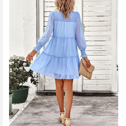 Swiss Dot Round Neck Mini Dress in Black, Blue, Green, Pink