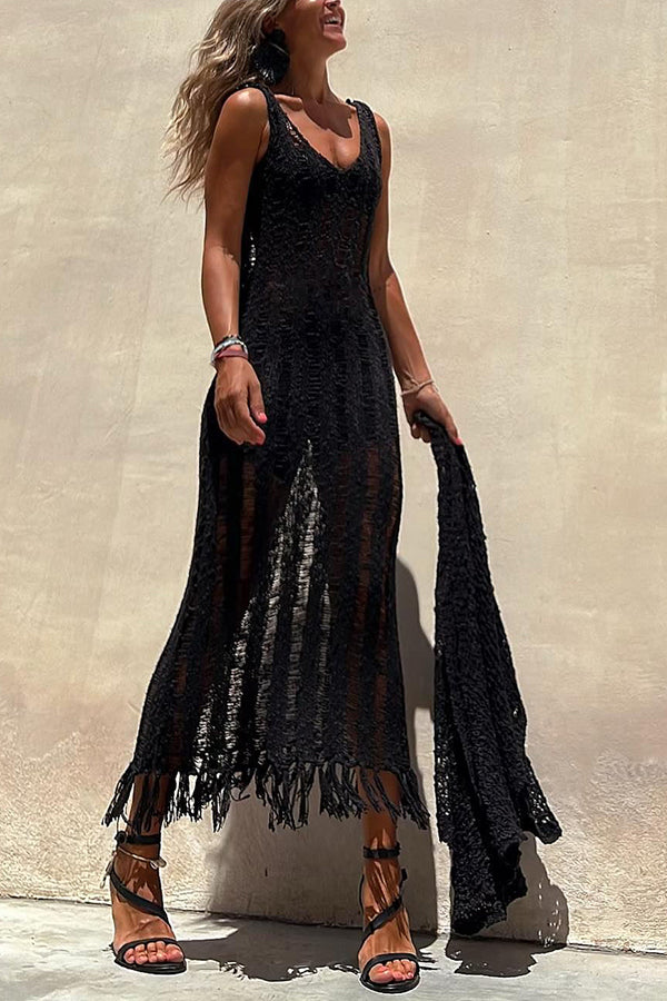 Sun Kissed Dreams Hollow Out Tassel Knit Beach Midi Dress