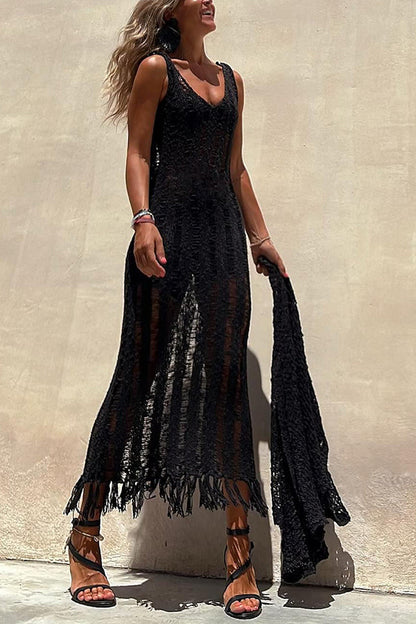 Sun Kissed Dreams Hollow Out Tassel Knit Beach Midi Dress