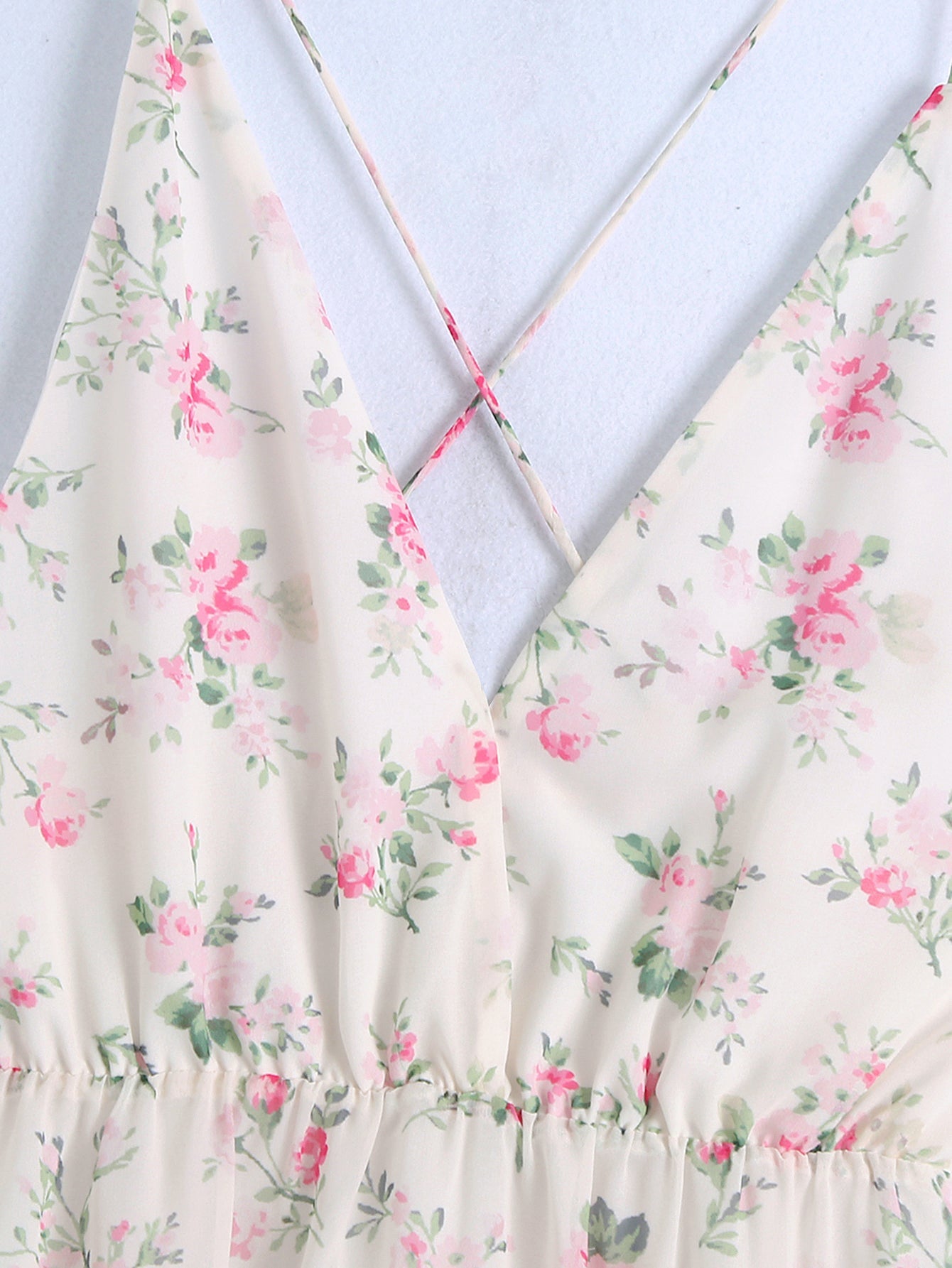 Early Spring Printed Backless Sexy V neck Strap Dress – Floral Print Open Back Sleeveless Mini Dress