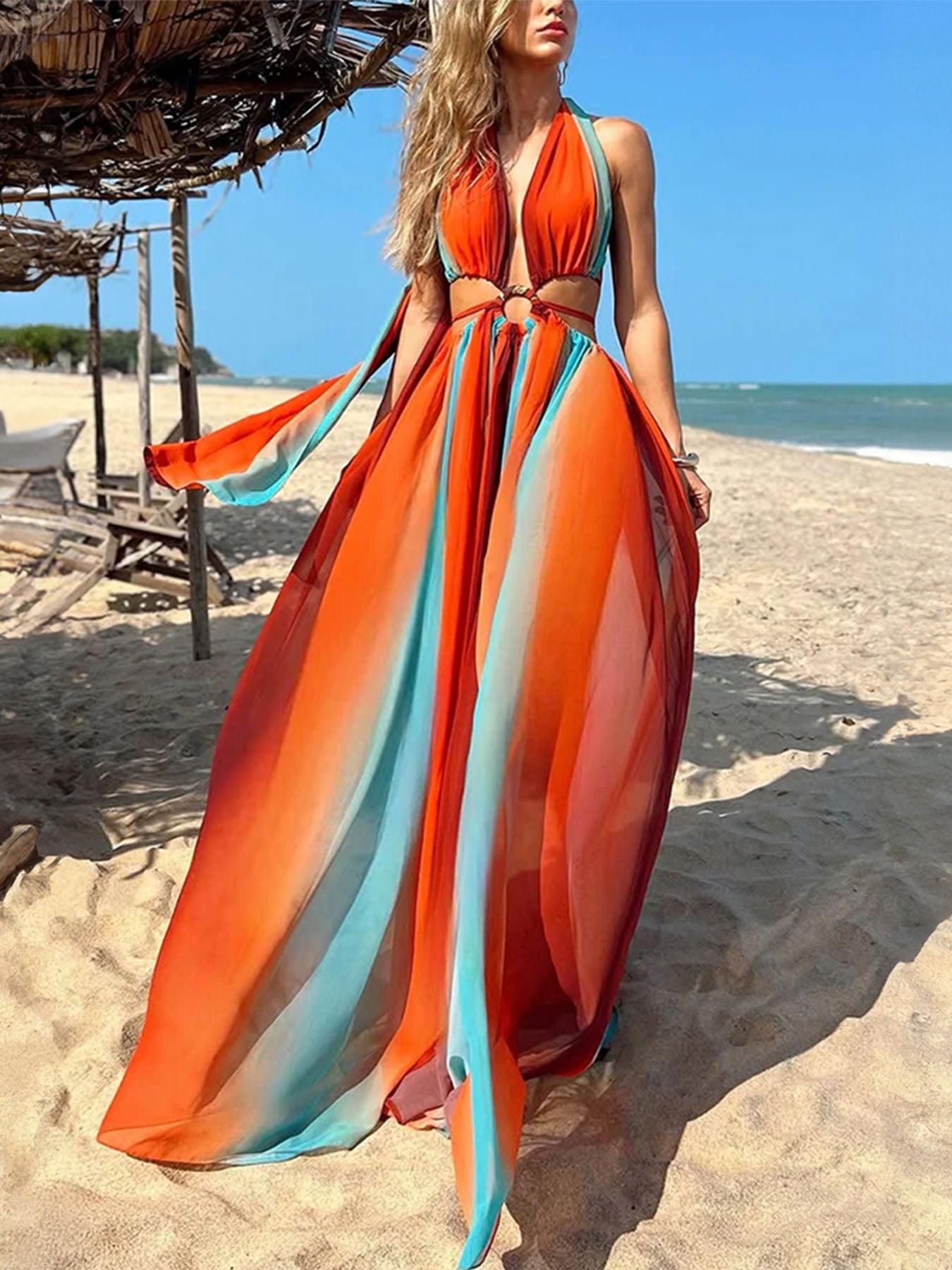 Tulle Hollow Ring Design Maxi Dress