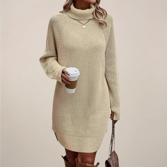 Women’s Turtleneck Sweater Dress – Knit, Long Sleeve, Knee-Skimming