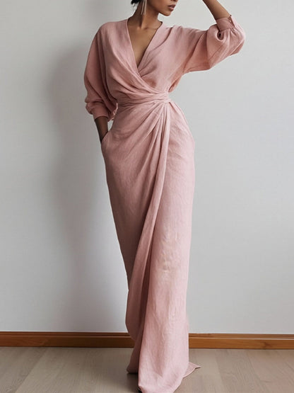 V-neck Waist Wrap Grace Temperament Maxi Dresses