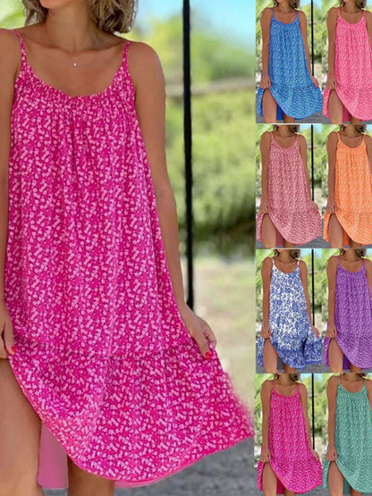 Floral Print Large Skirt Camisoles Mini&Short Dresses