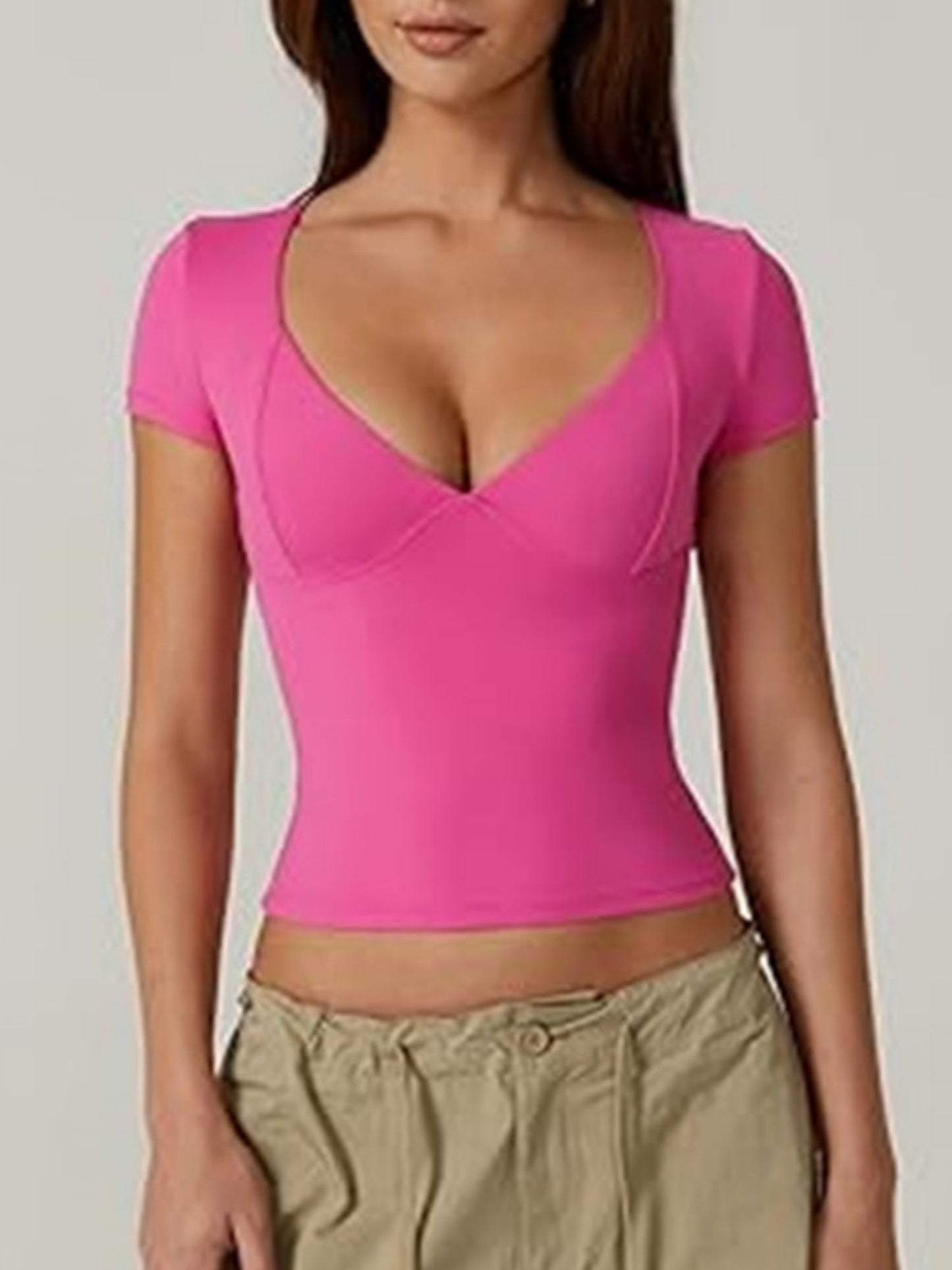 V-neck Short Sleeves Slim-fit T-shirts