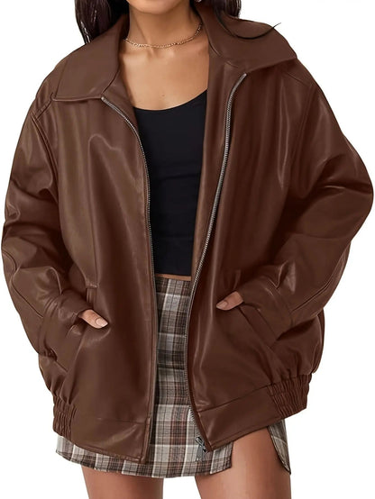 Rose | Women’s Classic Oversized Leather Bomber jacket