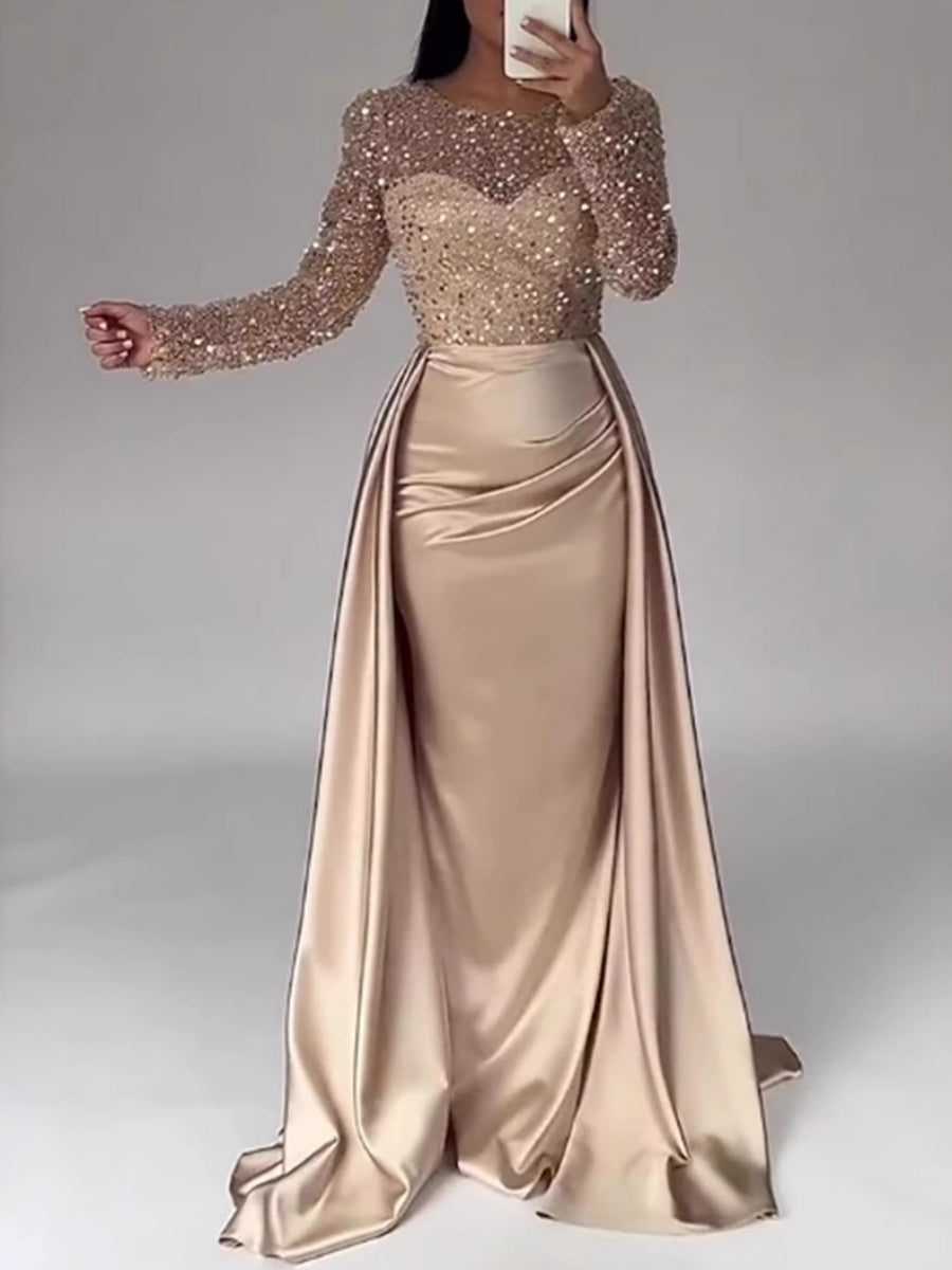 Sequined Satin Patchwork Maxi Dresses