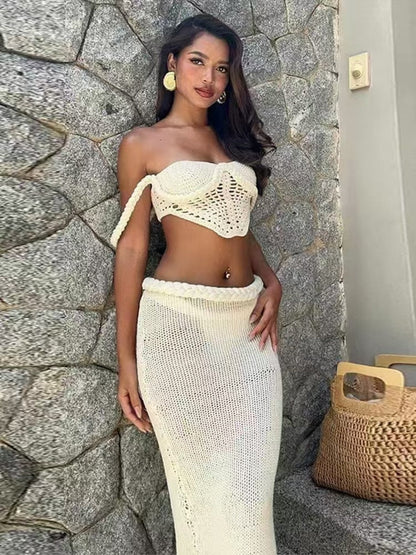 Resort-style Slit Skirt Set, Sexy Two-piece Set With Cutouts
