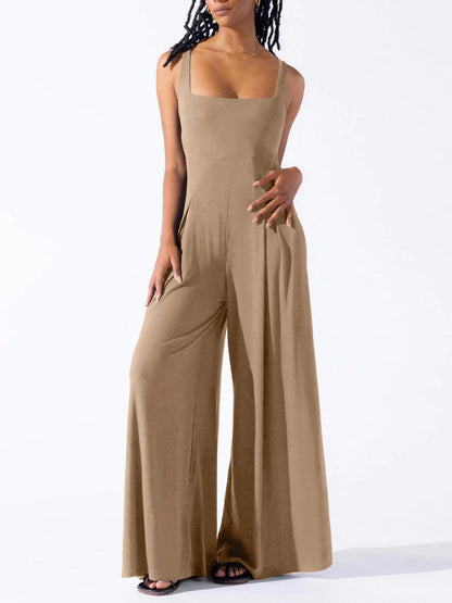 Camisoles Pleated Solid Color Jumpsuits