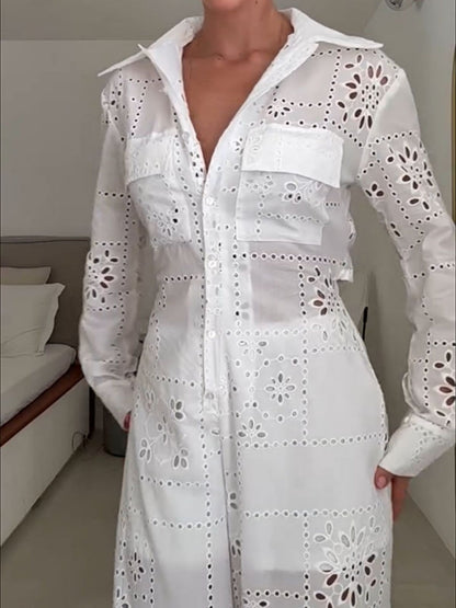 Hollow Applique Straight-leg Vacation Jumpsuit