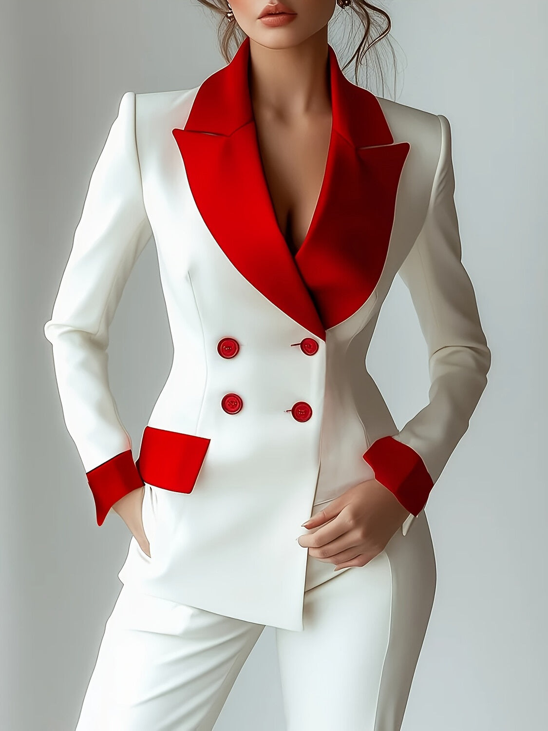 Long Sleeve Buttons Splicing Interface Bag Contrasting Colors Blazers