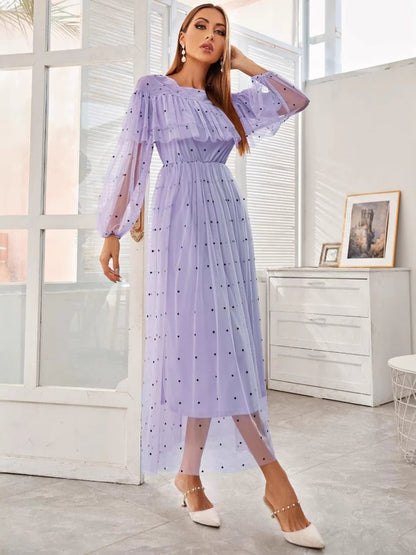 Mesh Polka Dots Maxi Dresses