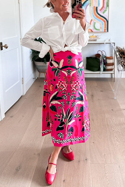 Margovil High Rise Tropic Print Midi Skirt