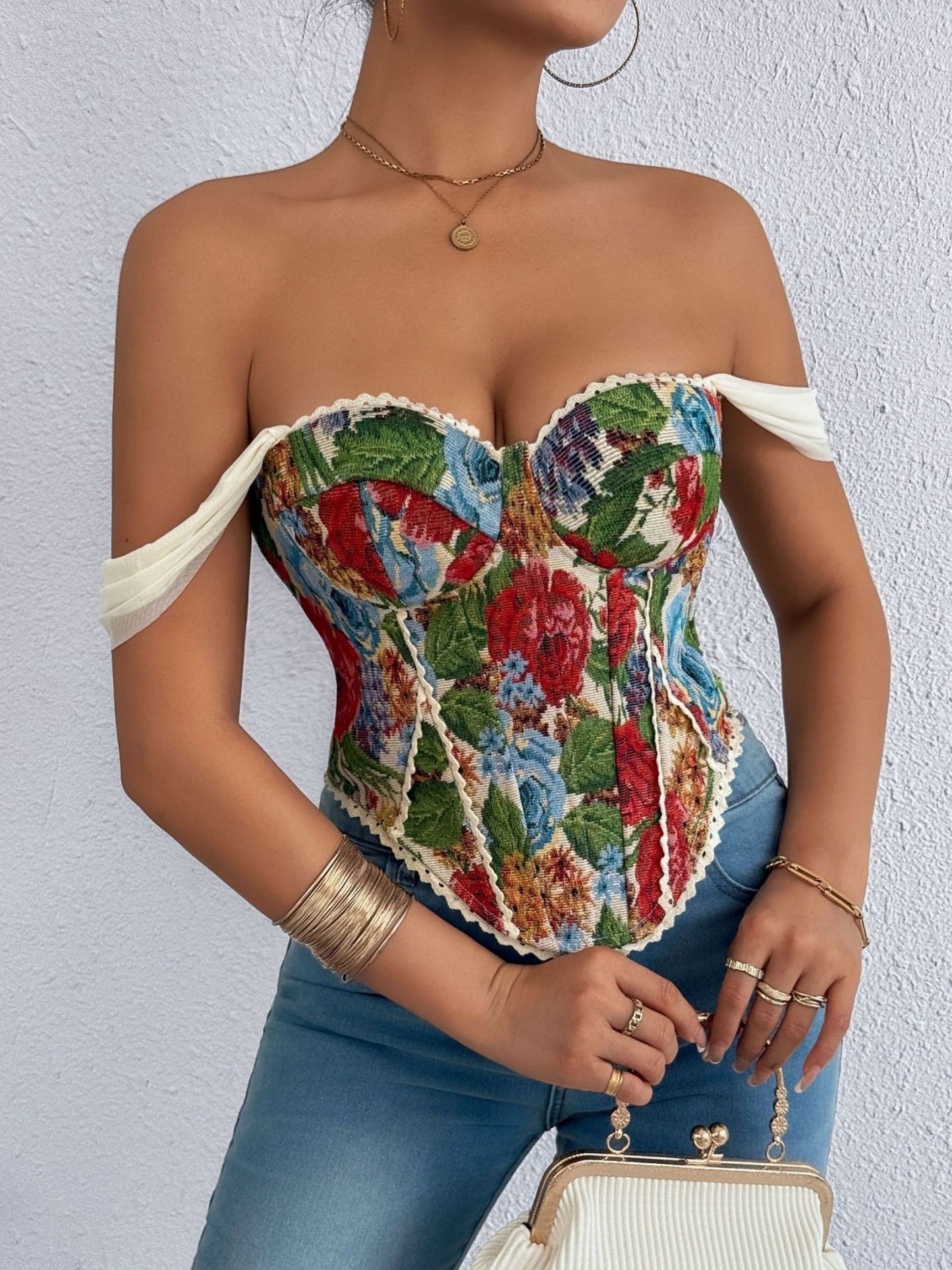 Jacquard Bandeau Top Tie Fish Bones Strapless Bra
