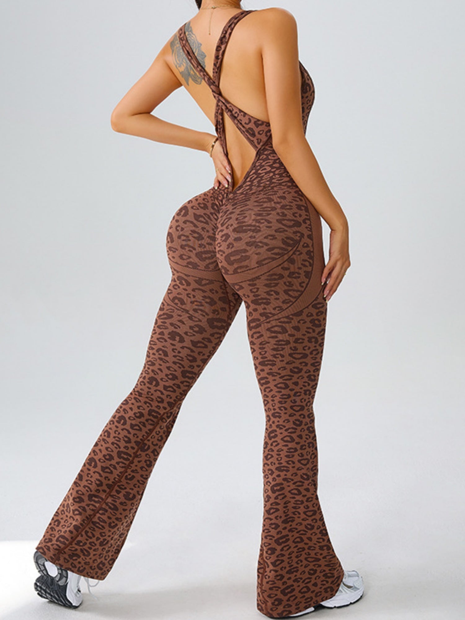 Leopard Print Backless Fitness Exercise Bodysuits