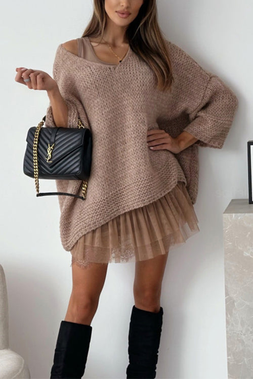 Margovil V Neck Drop Shoulder Slouchy Pullover Sweater