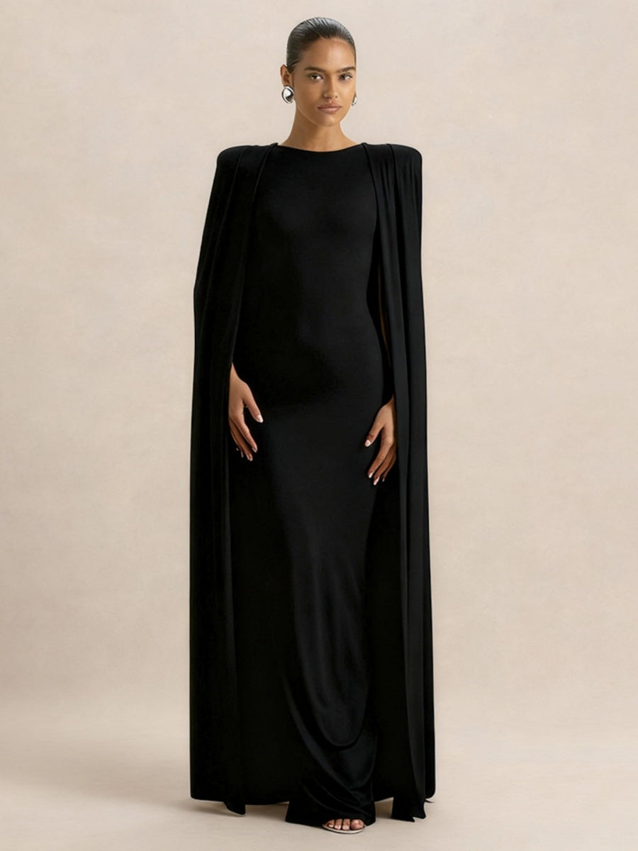 Cloak Style Longline Temperament Crew Neck Grace Maxi Dresses