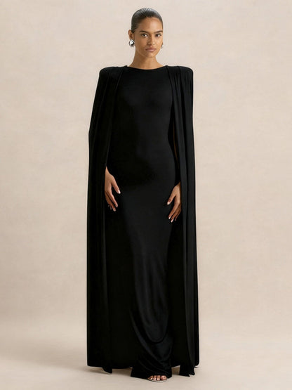 Cloak Style Longline Temperament Crew Neck Grace Maxi Dresses