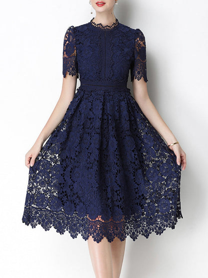 Hollow-out Water-soluble Lace Midi Dress