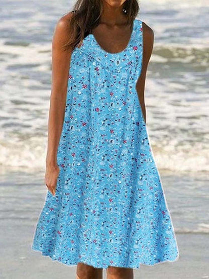 Ethnic Floral Print Scoop Neck Sleeveless A-Line Mini Dress