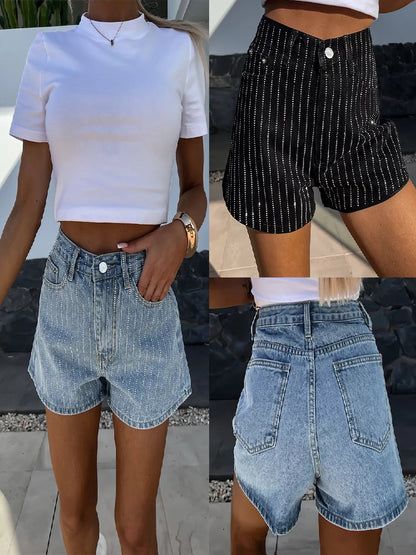 Rhinestone-studded Pocket Straight-fit Jeans