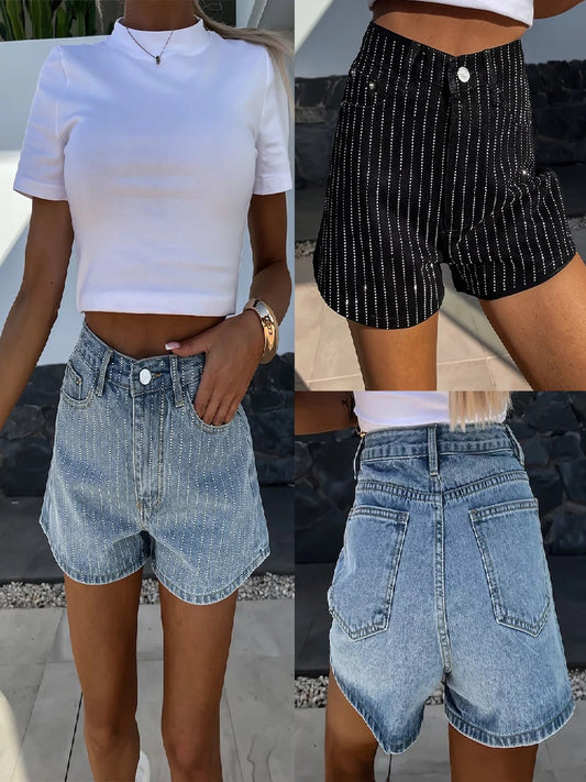 Rhinestone-studded Pocket Straight-fit Jeans