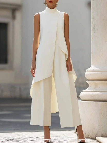Commuting Temperament Sleeveless Top With Irregular Hem Straight-leg Trousers Set 2-piece Sets