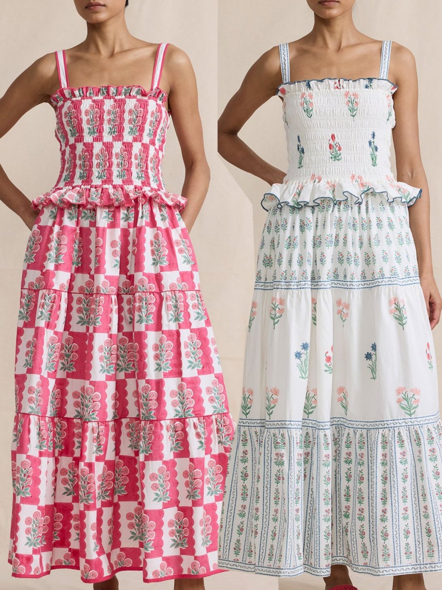 Printed Wavy Edge Spaghetti Strap Long Dress