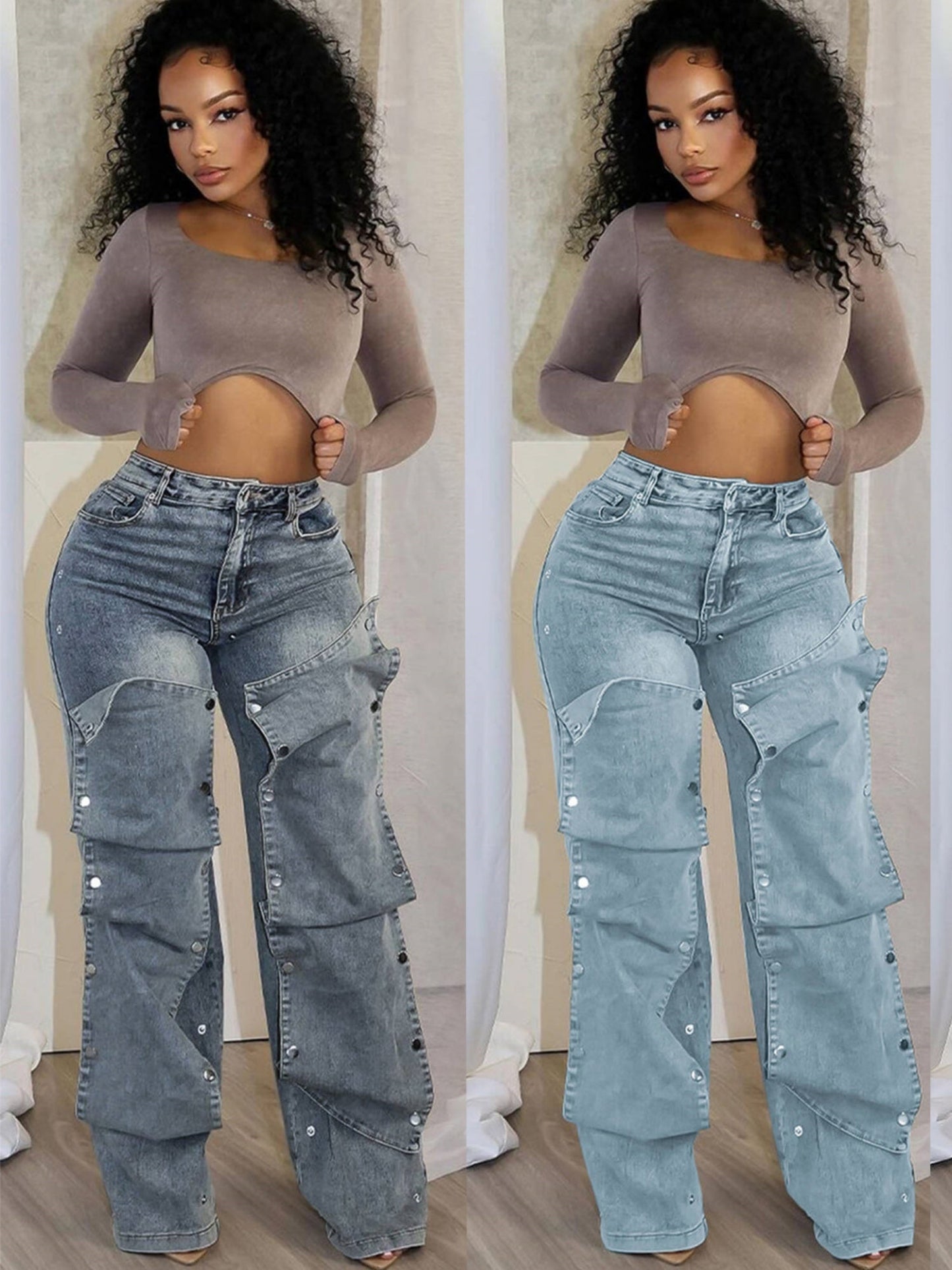 Splicing Fasteners Loose-fit Jeans