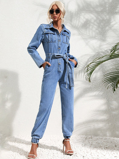 Button-up Slim-fit Jumpsuit Jeans