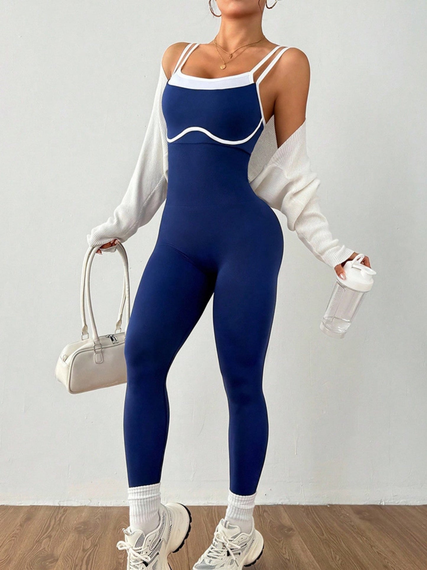 Color-blocked Stripes Cross-back Beauty Exercise And Fitness Yoga Jumpsuits