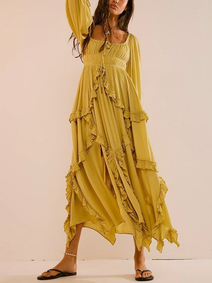 Deep V-neck Lace Openwork Beach Maxi Dresses