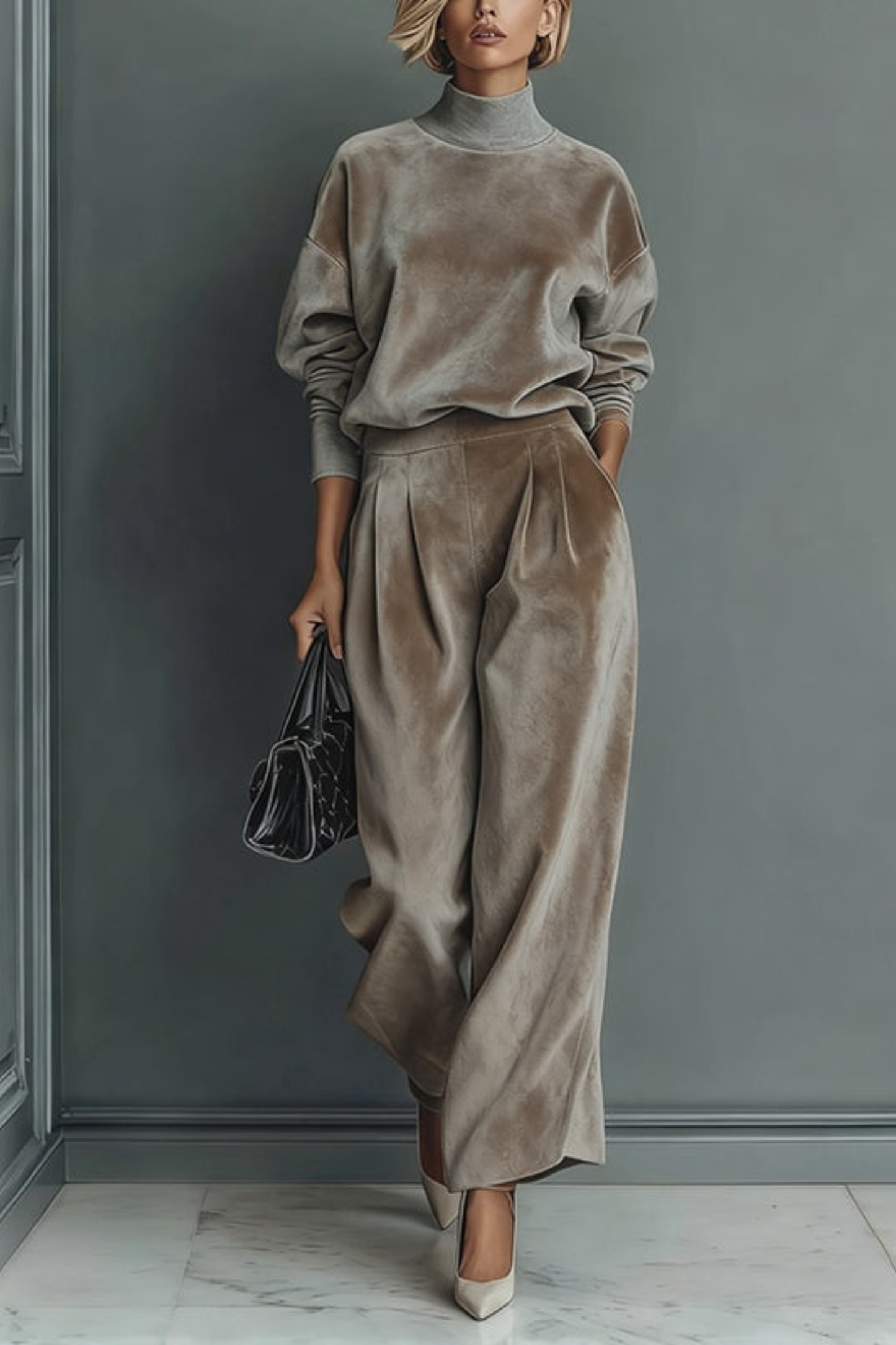 Turtleneck Casual Warm Velvet Pants Set