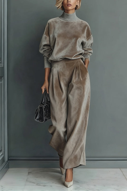 Turtleneck Casual Warm Velvet Pants Set