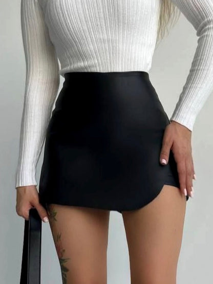 PU Leather High-waisted Hip-hugging Skirts And Pants