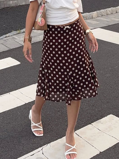 Polka Dots Bow Midi Skirt