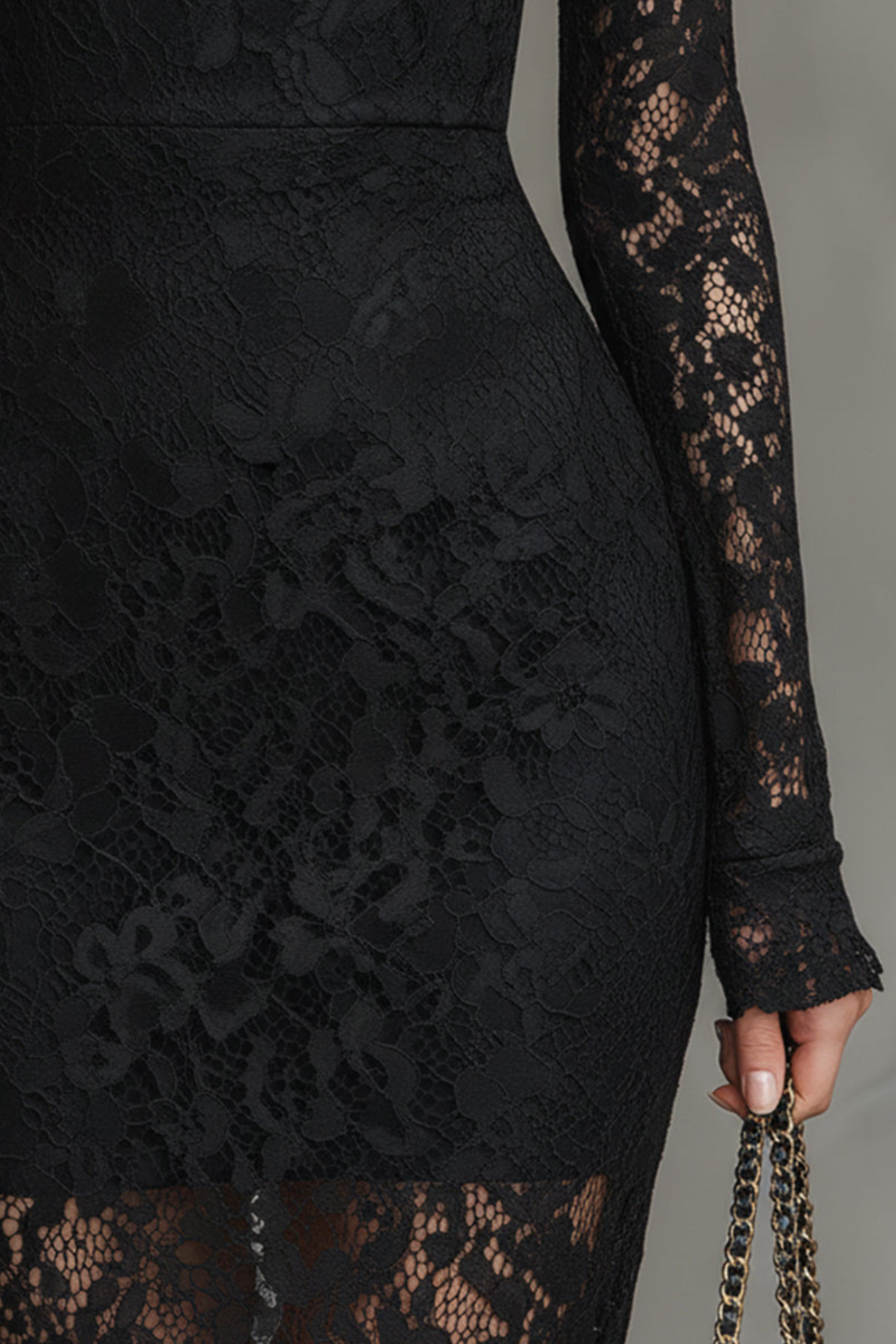 Elegant Party Black Stretch Lace Fishtail Maxi Dress