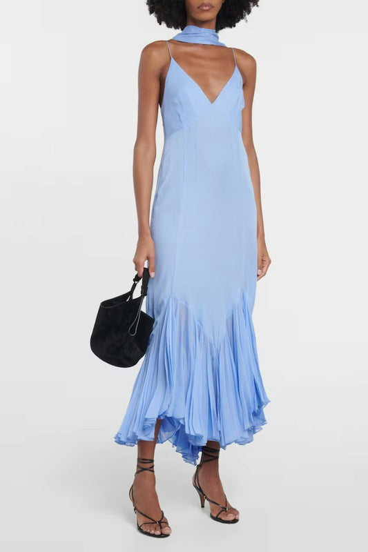 Vintage Party Midi Dress With Stole - Blue