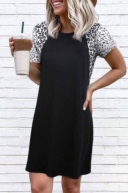 Print Raglan Sleeve Crew Neck Shift Mini Dress