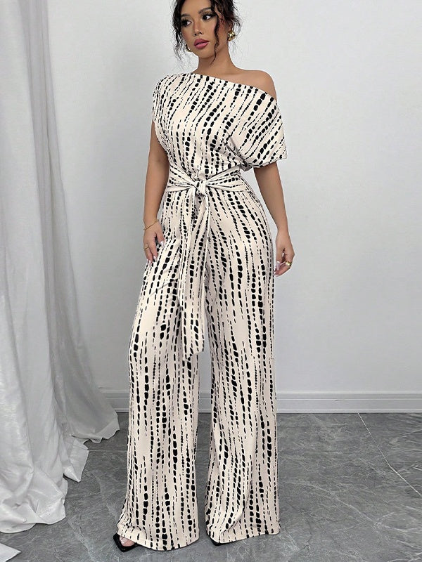 One-shoulder Tie-up Jumpsuit With Wide Legs