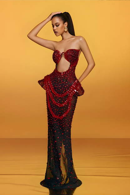 Arygon Strapless Cutout Crystal Maxi Dress