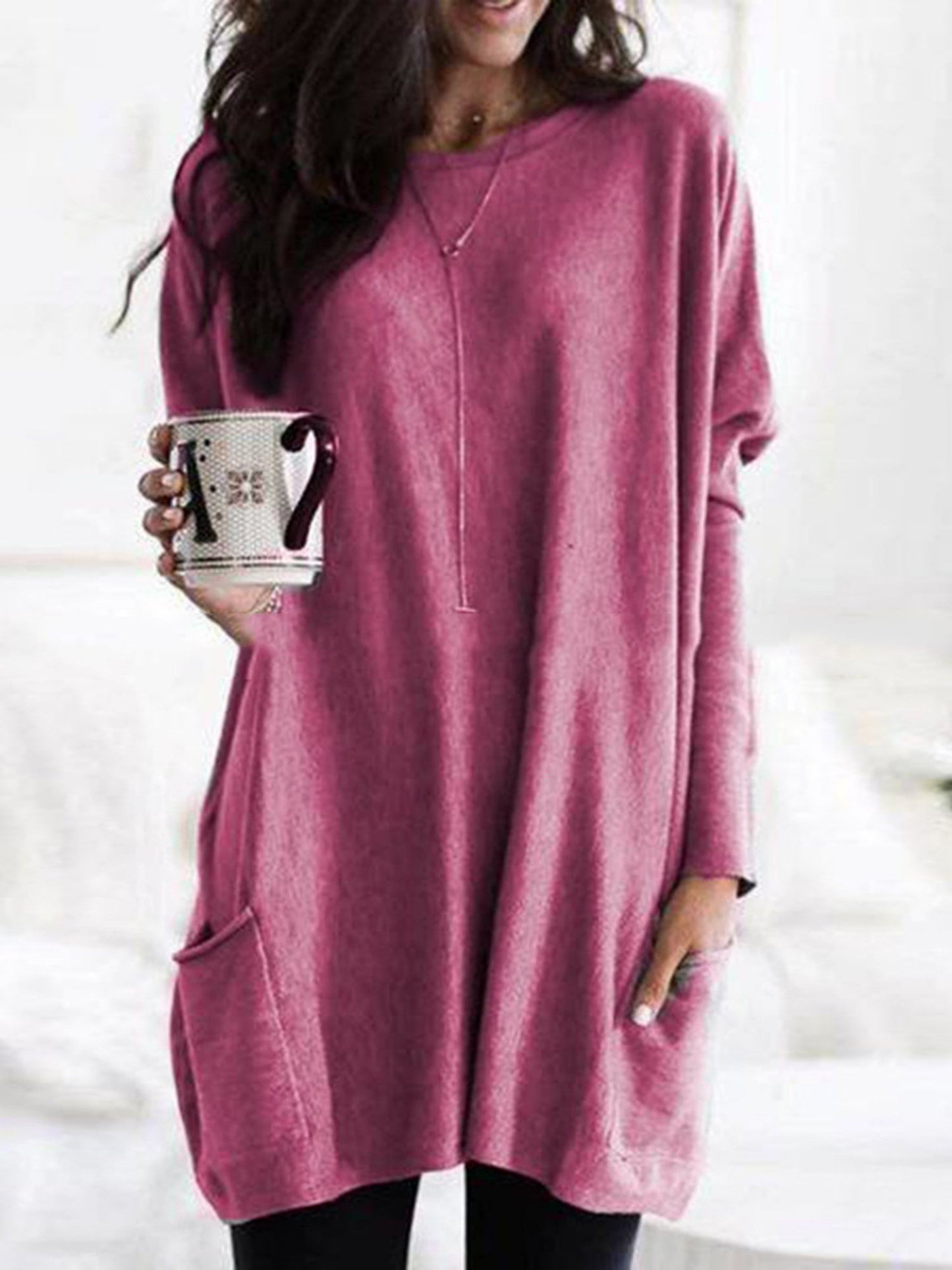 Pocket Round Neck Long Sleeve T-shirts