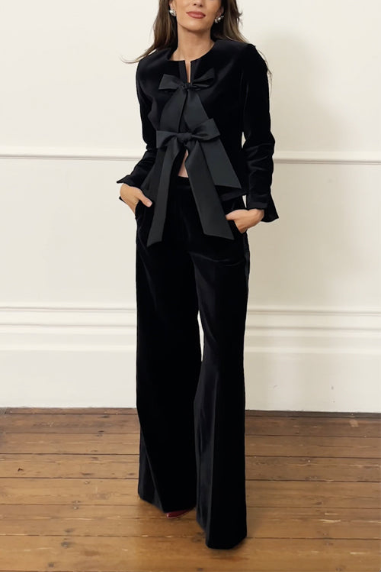 Elegant Velvet Bow Two-Piece Set