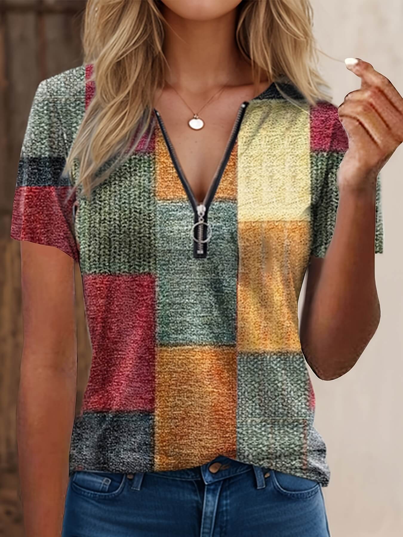 Chic Zipper Plaid Shirt